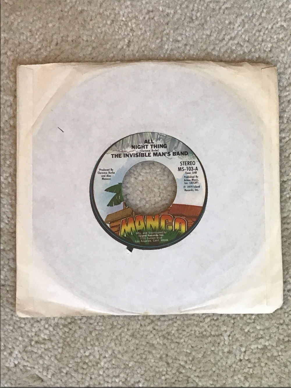 Vintage The Invisible Man’s Band 7” Vinyl Record, 1979, Island Records